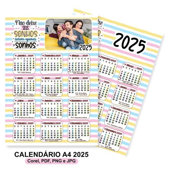 Arte Calendário 2025 com Foto Tamanho A4 (arquivo Digital)
