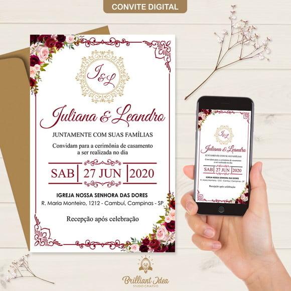Convite de Casamento Digital Marsala com branco