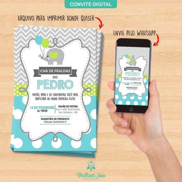 Convite Digital Cha de Bebe Elefantinho Menino