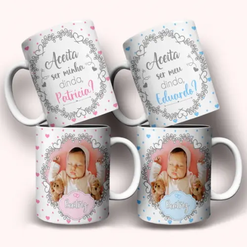 Arte Digital para Caneca Dindo e Dinda com Nome e Foto