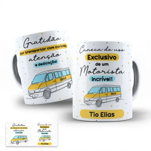 Arte Digital para Caneca Motorista de Van Escolar