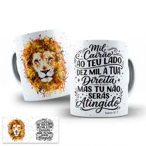Arte Digital para Caneca Mil Cairão ao Teu Lado Leão de Judá