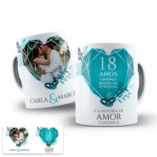 Arte para Caneca 18 Anos de Casados Bodas de Turquesa
