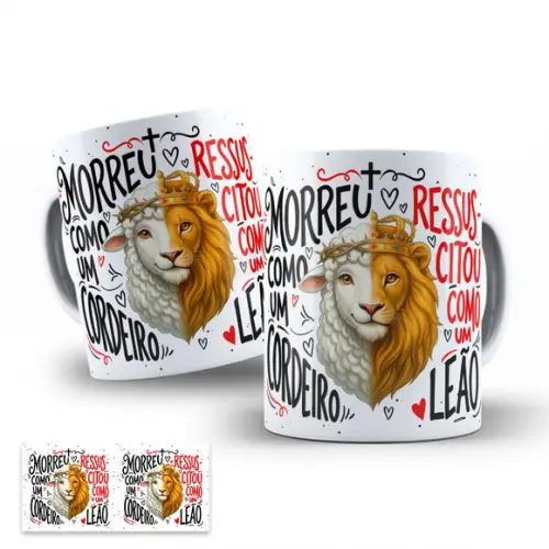 Arte Digital para Caneca Páscoa Cordeiro e Leão