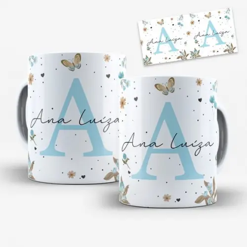 Arte Digital para Caneca Alfabeto Floral Azul (26 Artes)