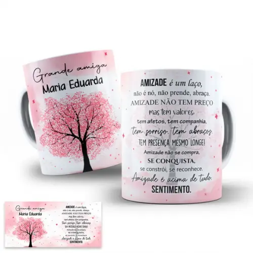 Arte Digital para Caneca Grande Amiga Árvore Rosa