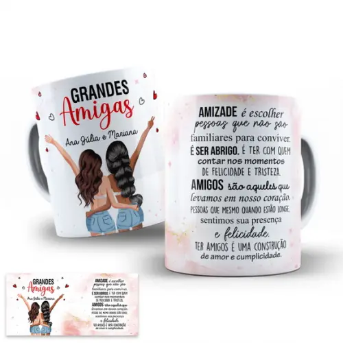 Arte Digital para Caneca Grandes Amigas Amizade com Nome