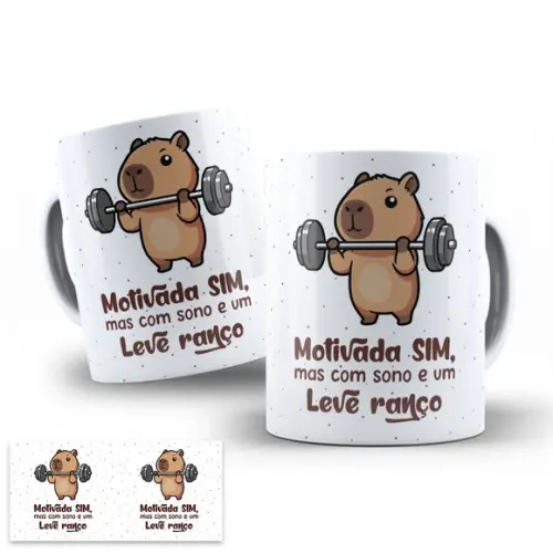 Arte Digital para Caneca Capivara Fitness Motivada com Sono
