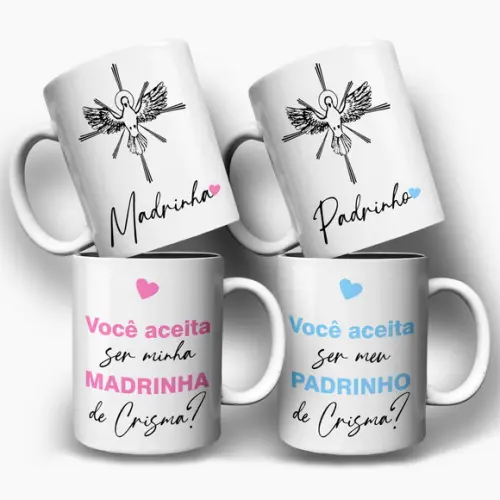Arte Digital para Caneca Padrinho e Madrinha de Crisma