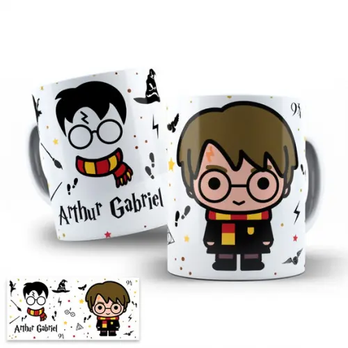 Arte Digital para Caneca Harry Potter Fofo com Nome