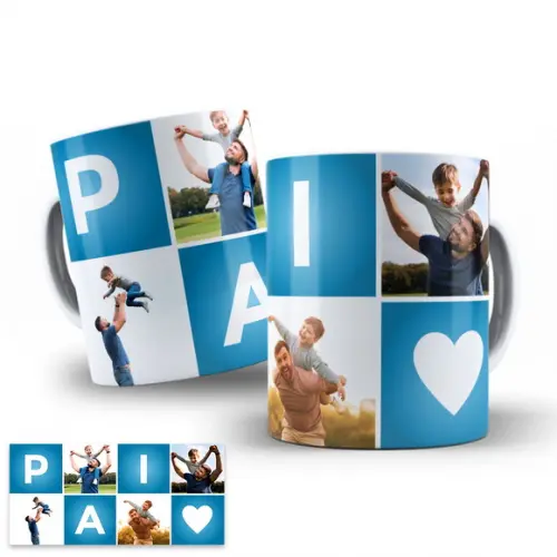 Arte Digital para Caneca Dia dos Pais com Mosaico de Fotos