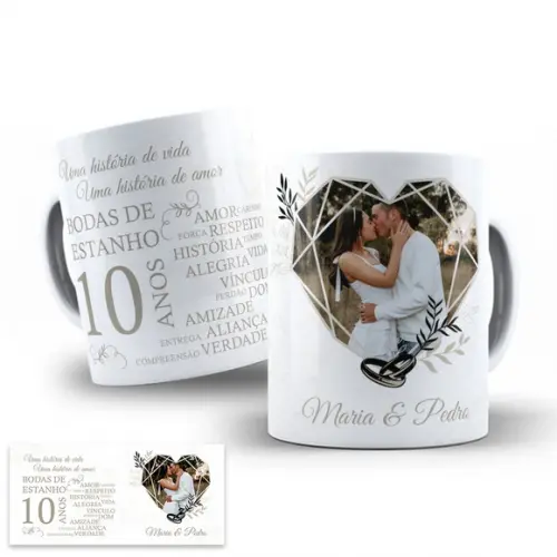 Arte Digital para Caneca Bodas de Estanho 10 Anos