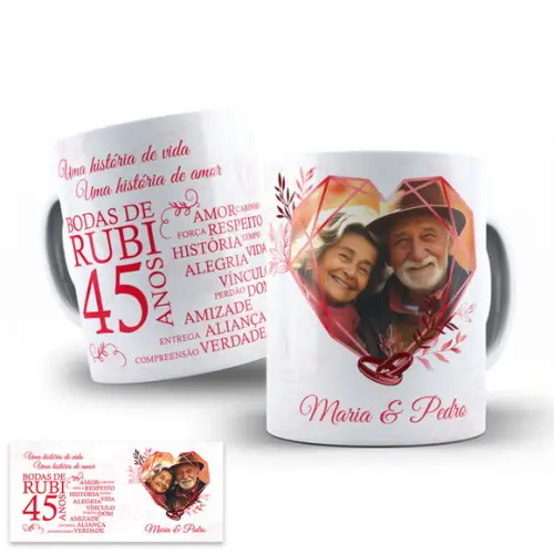 Arte Digital para Caneca Bodas de Rubi 45 Anos