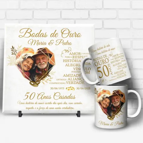 Arte Digital para Caneca e Azulejo Bodas de Ouro 50 Anos