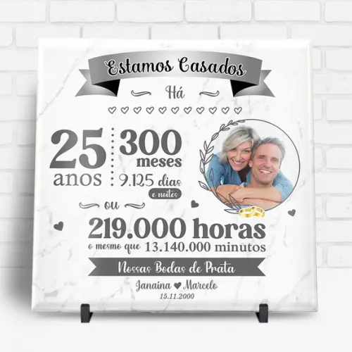 Arte Digital para Azulejo Bodas de Prata 25 Anos Casados