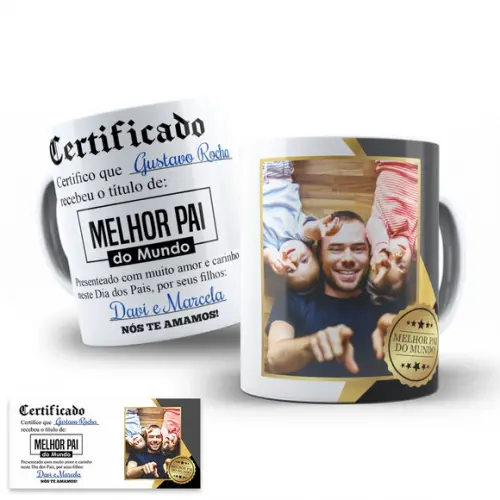 Arte Digital para Caneca Dia dos Pais Certificado Melhor Pai