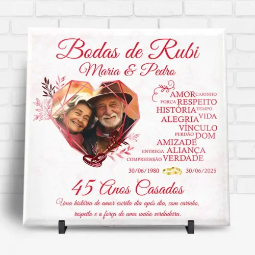 Arte Digital para Azulejo Bodas de Rubi 45 Anos Casados