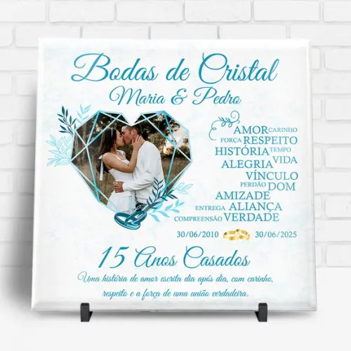 Arte Digital para Azulejo Bodas de Cristal 15 Anos Casados
