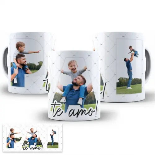 Arte Digital para Caneca Pai Te Amo Dia dos Pais com Fotos