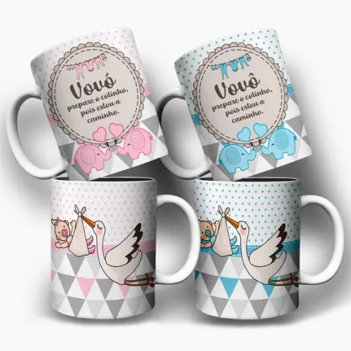 Arte Caneca Revelação Gravidez Vovó e Vovô Prepare o Colinho