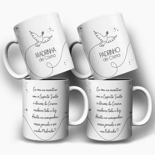 Arte Digital para Caneca Padrinho e Madrinha de Crisma