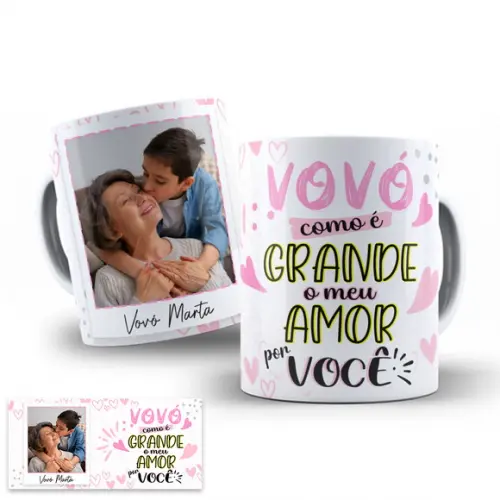 Arte para Caneca Dia dos Avós Vovó Como É Grande o Meu Amor