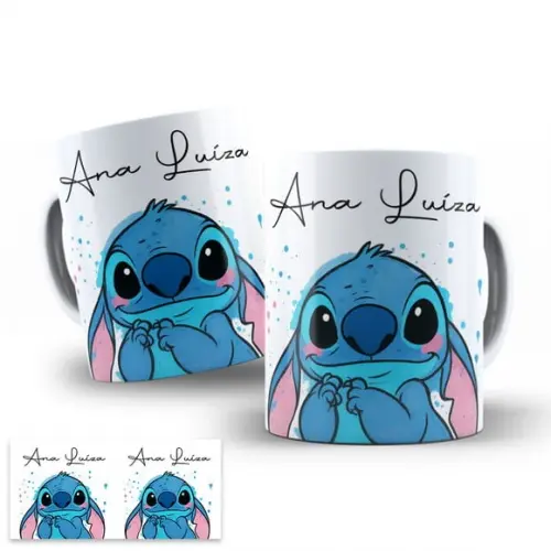 Arte Digital para Caneca Stitch Aquarela com Nome