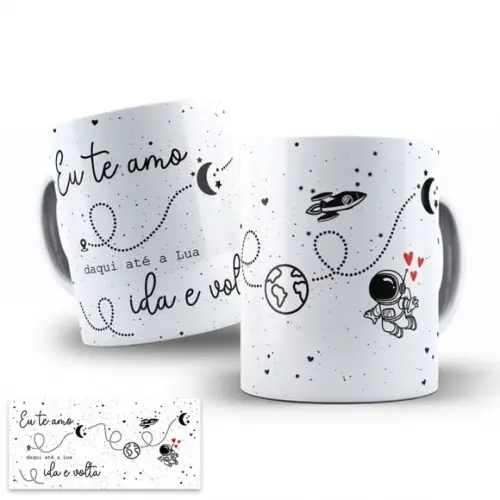 Arte Digital para Caneca Namorados Eu Te Amo Daqui até a Lua