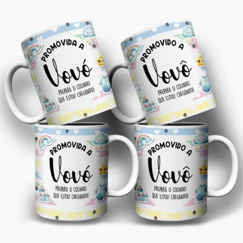 Arte para Caneca Revelação Gravidez Promovidos a Vovó e Vovô