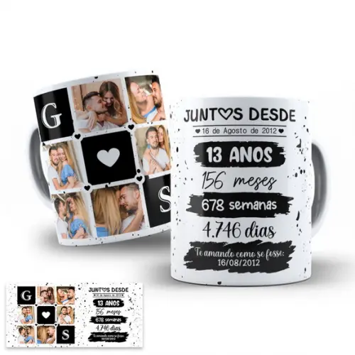 Arte Digital para Caneca Namorados Juntos Desde com Fotos