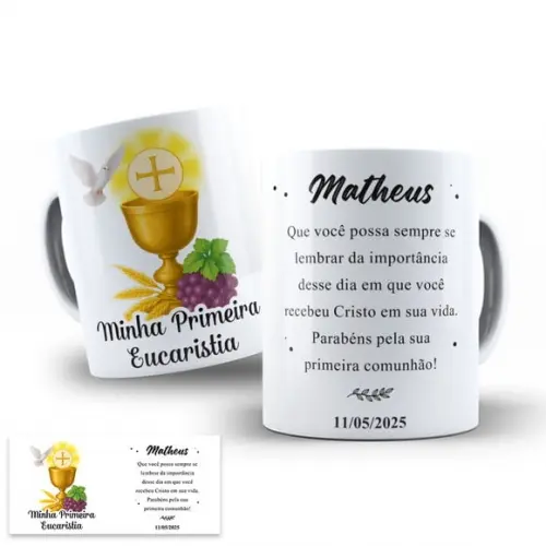 Arte Digital Caneca Primeira Eucaristia Comunhão Nome e Data