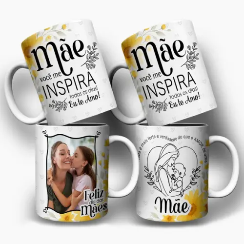 Arte Digital para Caneca Dia das Mães - Mãe Você Me Inspira