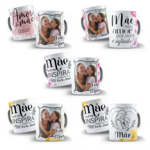 Arte Digital para Caneca Dia das Mães Sublimação (5 Artes)