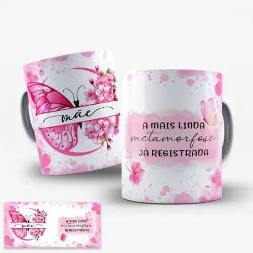 Arte Digital para Caneca Dia das Mães Borboleta Metamorfose