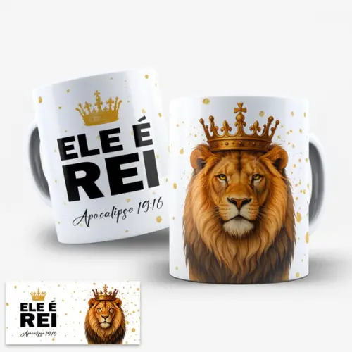 Arte Digital para Caneca Leão de Judá Ele É Rei