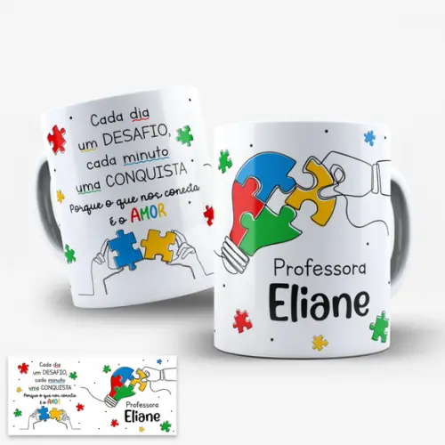 Arte Digital para Caneca Professora de Autista com Nome
