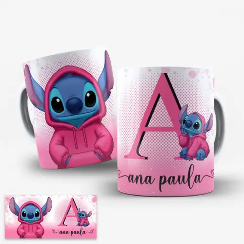Arte Digital para Caneca Stitch Alfabeto Rosa