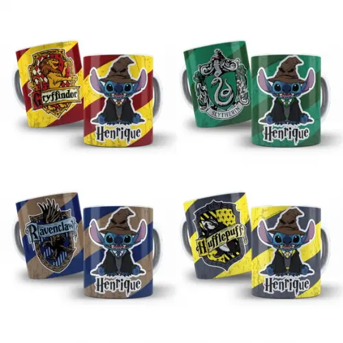 Arte Digital para Caneca Stitch Casas Harry Potter (4 Artes)