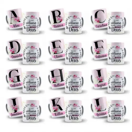 Pack Arte Digital para Caneca Dia da Mulher Alfabeto Floral