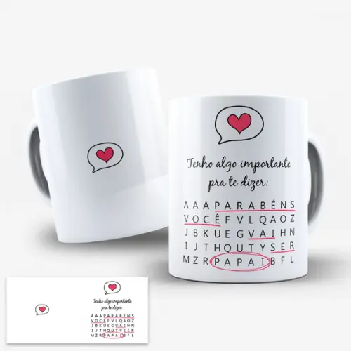 Arte Digital Caneca Revelação Gravidez Papai Caça Palavras
