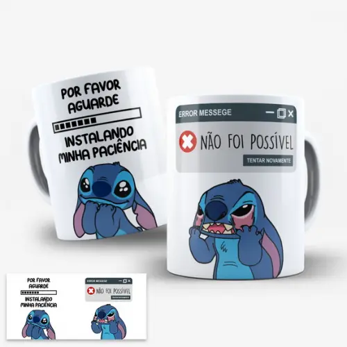 Arte Digital para Caneca Stitch Instalando Minha Paciência
