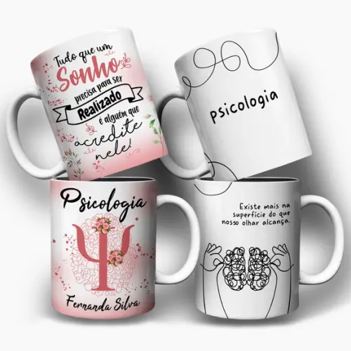 Arte Digital para Caneca Profissão Psicologia (2 Artes)