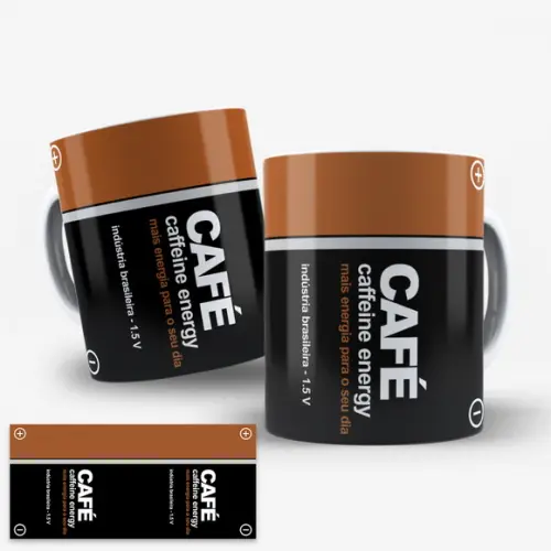 Arte Digital para Caneca Café Pilha Caffeine Energy
