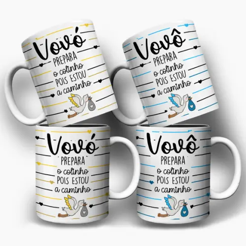 Arte Caneca Revelação Gravidez Vovó e Vovô Prepara o Colinho