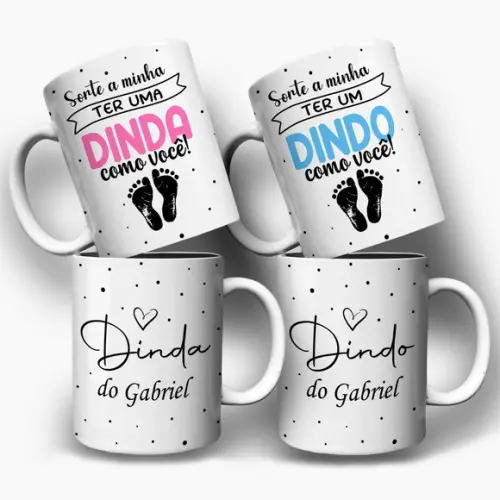 Arte para Caneca Sorte a Minha Ter Dindo e Dinda Como Você