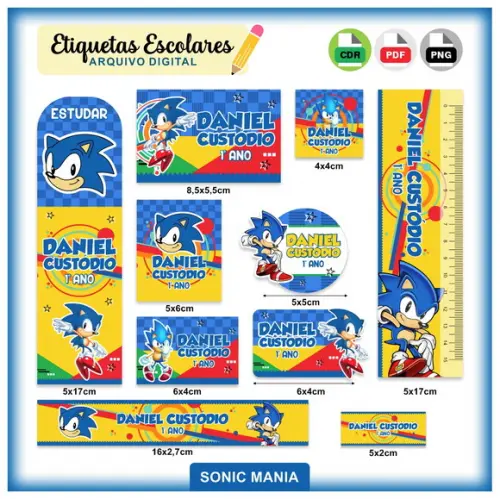 Arquivo Digital Etiqueta Escolar Sonic Mania