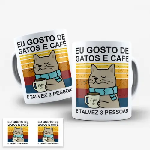 Arte Digital para Caneca Eu Gosto de Gatos e Café