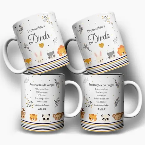 Arte para Caneca Dindo e Dinda Padrinhos Bichinhos Safari
