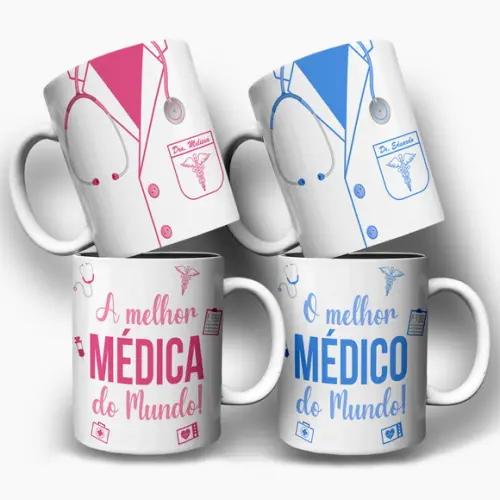 Arte Digital para Caneca Médica e Médico Jaleco Medicina