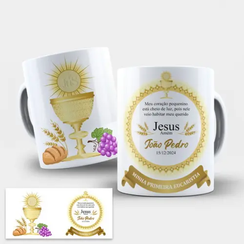 Arte Digital Caneca Primeira Eucaristia Comunhão Nome e Data